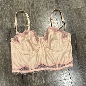 Victorias Secret Elegant Lace Trim Satin Bralette - Pink